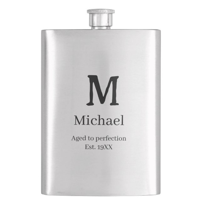 Aged to perfection est. 19XX monogram name letter  Flask (Front)