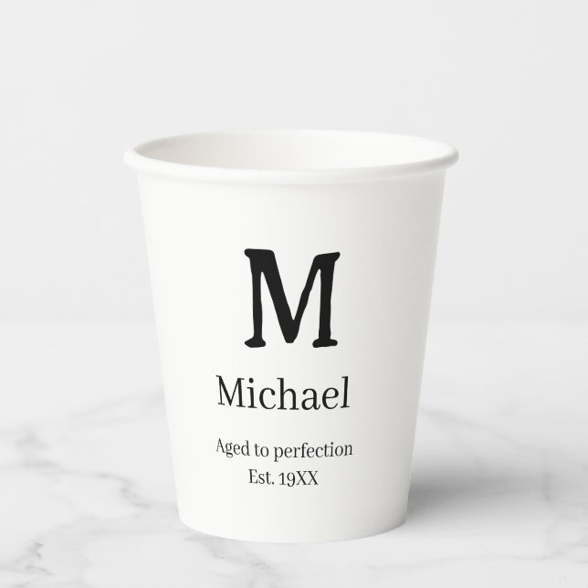 Aged to perfection est. 19XX monogram name letter  Paper Cups (Front)