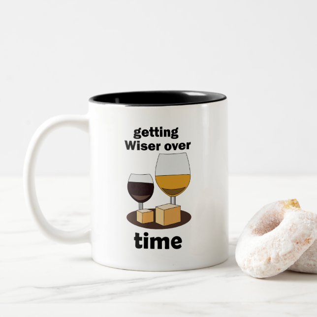 Aged To Perfection Getting Wiser Over Time  Two-Tone Coffee Mug (With Donut)