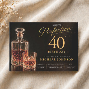 Aged to Perfection Gold Black 40th Birthday Invitation