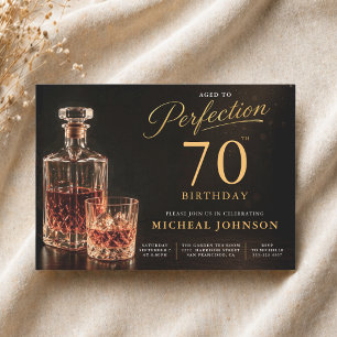 Aged to Perfection Gold Black 70th Birthday Invitation