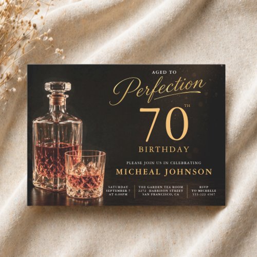 Aged to Perfection Gold Black 70th Birthday  Invitation