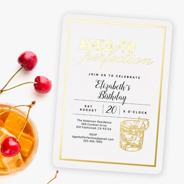 Aged to Perfection Gold Whiskey Birthday Party Foil Invitation (Creator Uploaded)