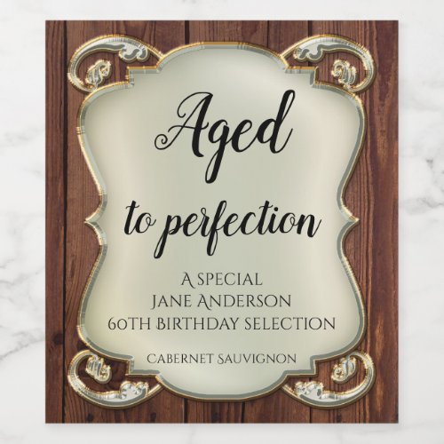 Aged to Perfection Gold Wood Birthday Wine Label