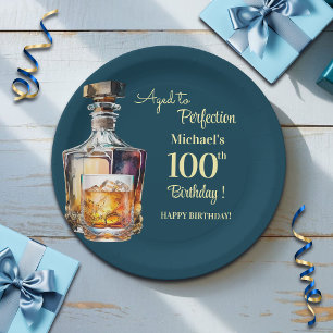 Aged to Perfection Men 100th Whiskey Birthday Paper Plates