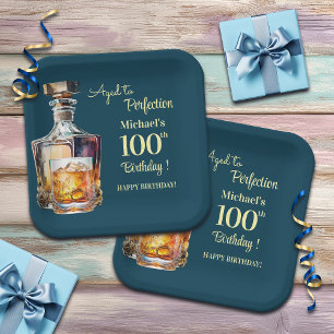 Aged to Perfection Men 100th Whiskey Birthday Paper Plates