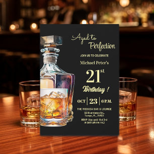 Aged to Perfection Men 21st Whiskey Birthday Invitation