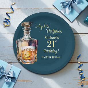 Aged to Perfection Men 21st Whiskey Birthday Paper Plates