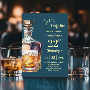 Aged to Perfection Men 22nd Whiskey Birthday  Invitation