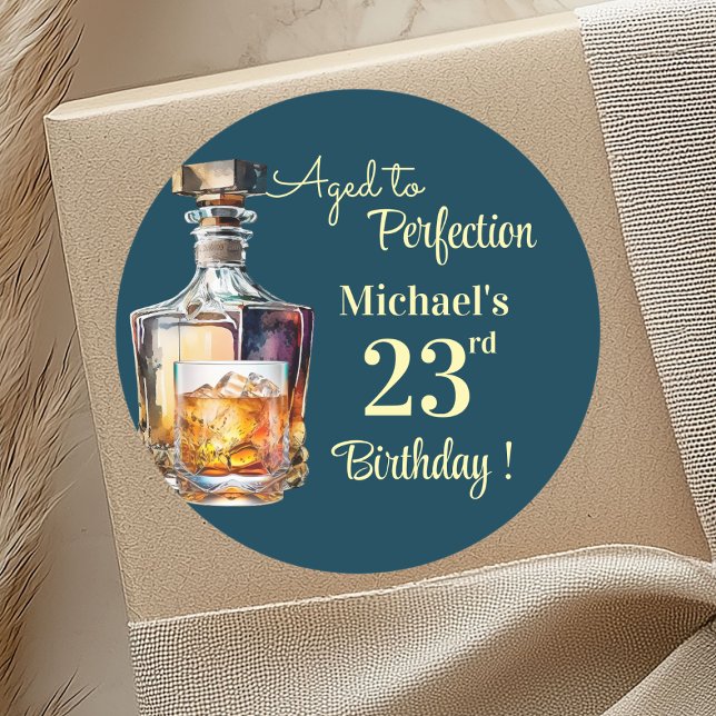Aged to Perfection Men 23rd Whiskey Birthday Classic Round Sticker (Creator Uploaded)