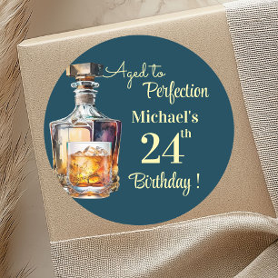 Aged to Perfection Men 24th Whiskey Birthday Classic Round Sticker