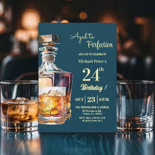 Aged to Perfection Men 24th Whiskey Birthday Invitation