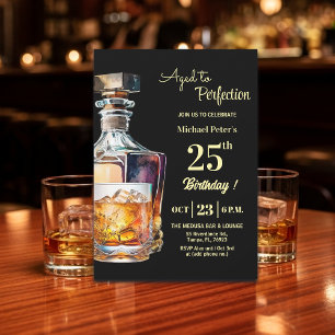Aged to Perfection Men 25th Whiskey Birthday Invitation