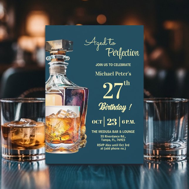 Aged to Perfection Men 27th Whiskey Birthday  Invitation (Creator Uploaded)