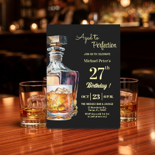 Aged to Perfection Men 27th Whiskey Birthday Invitation