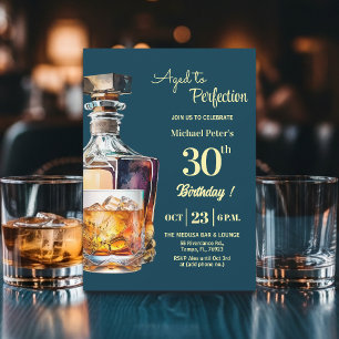 Aged to Perfection Men 30th Whiskey Birthday Invitation