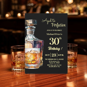 Aged to Perfection Men 30th Whiskey Birthday Invitation