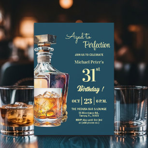 Aged to Perfection Men 31st Whiskey Birthday  Invitation