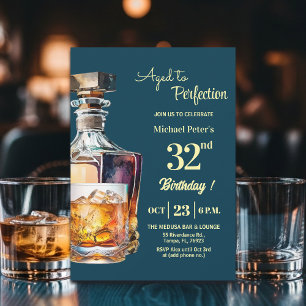 Aged to Perfection Men 32nd Whiskey Birthday  Invitation