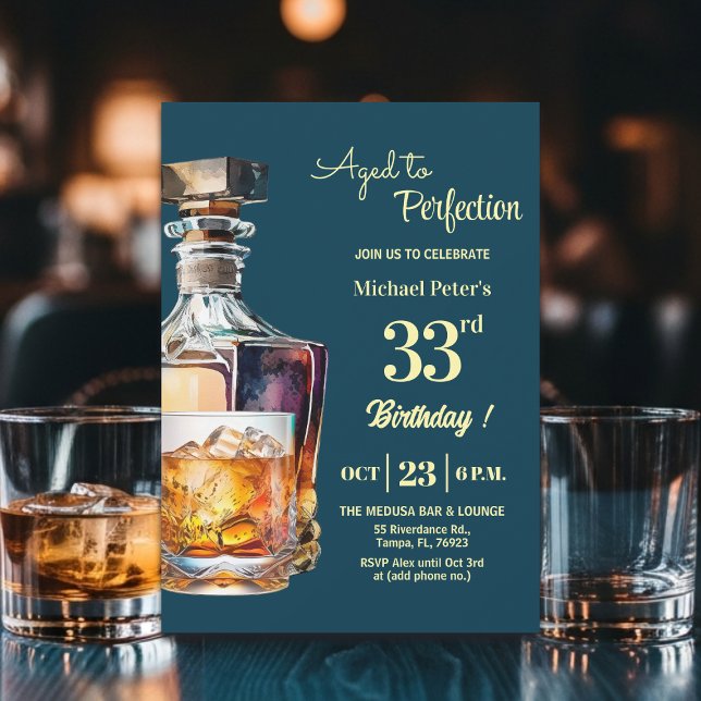 Aged to Perfection Men 33rd Whiskey Birthday  Invitation (Creator Uploaded)