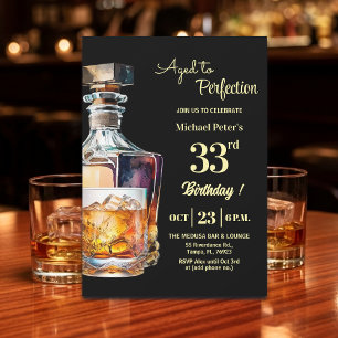 Aged to Perfection Men 33rd Whiskey Birthday  Invitation