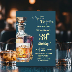 Aged to Perfection Men 39th Whiskey Birthday  Invitation
