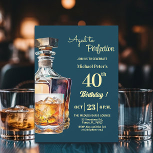 Aged to Perfection Men 40th Whiskey Birthday  Invitation