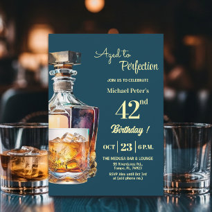 Aged to Perfection Men 42nd Whiskey Birthday  Invitation