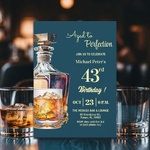 Aged to Perfection Men 43rd Whiskey Birthday  Invitation