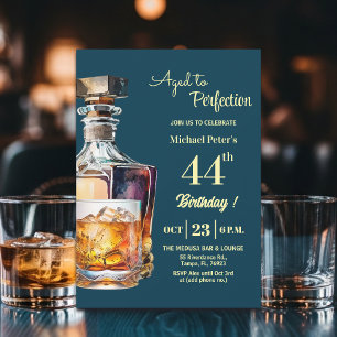 Aged to Perfection Men 44th Whiskey Birthday Invitation