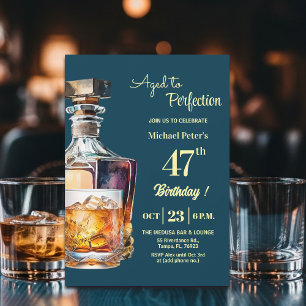 Aged to Perfection Men 47th Whiskey Birthday  Invitation