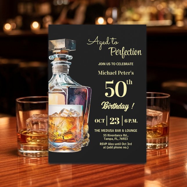Aged to Perfection Men 50th Whiskey Birthday  Invitation (Creator Uploaded)