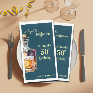 Aged to Perfection Men 50th Whiskey Birthday Paper Guest Towels