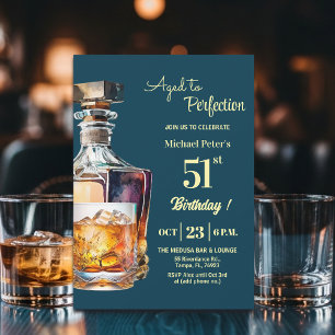 Aged to Perfection Men 51st Whiskey Birthday  Invitation