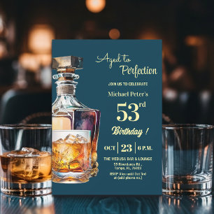 Aged to Perfection Men 53rd Whiskey Birthday  Invitation