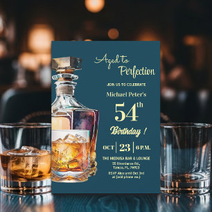 Aged to Perfection Men 54th Whiskey Birthday  Invitation