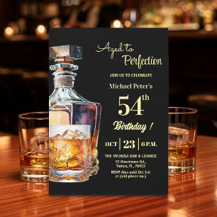 Aged to Perfection Men 54th Whiskey Birthday Invitation