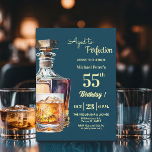 Aged to Perfection Men 55th Whiskey Birthday Invitation
