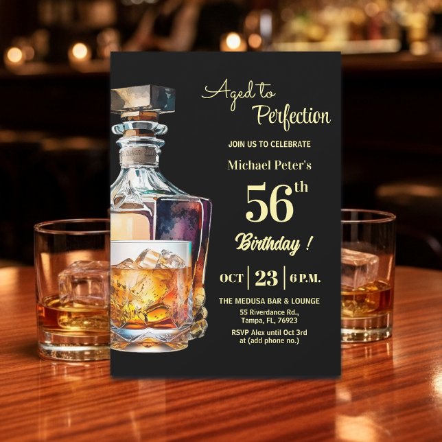 Aged to Perfection Men 56th Whiskey Birthday  Invitation (Creator Uploaded)