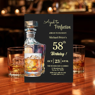Aged to Perfection Men 58th Whiskey Birthday Invitation