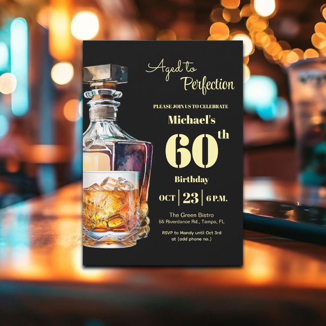 Aged to Perfection Men 60th Whiskey Birthday  Invitation (Creator Uploaded)