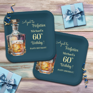 Aged to Perfection Men 60th Whiskey Birthday Paper Plates