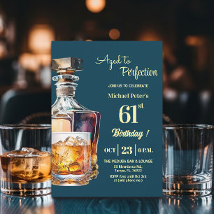 Aged to Perfection Men 61st Whiskey Birthday Invitation
