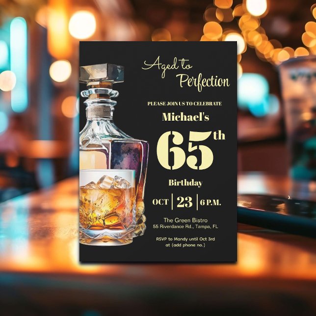 Aged to Perfection Men  65th Whiskey Birthday  Invitation (Creator Uploaded)