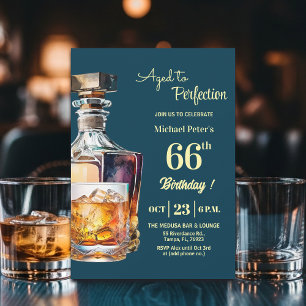 Aged to Perfection Men 66th Whiskey Birthday  Invitation