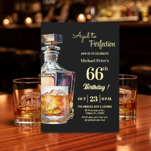 Aged to Perfection Men 66th Whiskey Birthday Invitation