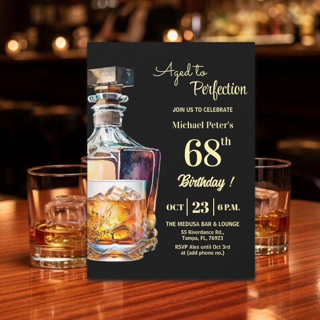 Aged to Perfection Men 68th Whiskey Birthday  Invitation (Creator Uploaded)