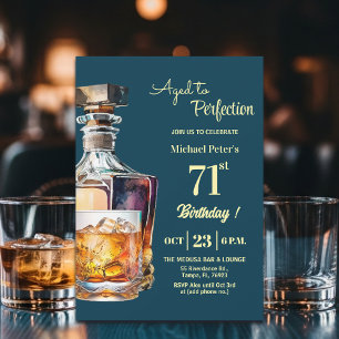 Aged to Perfection Men 71st Whiskey Birthday  Invitation