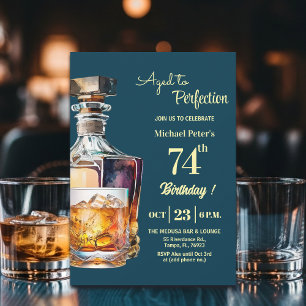 Aged to Perfection Men 74th Whiskey Birthday Invitation