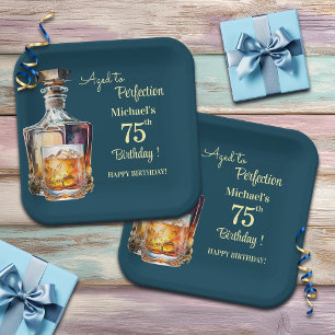 Aged to Perfection Men 75th Whiskey Birthday Paper Plates